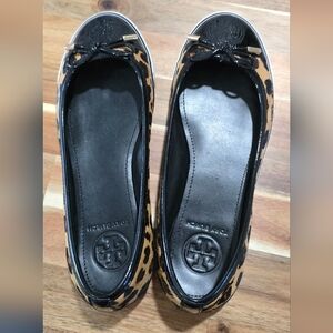 Tory Burch Black and Tan Leopard Flats